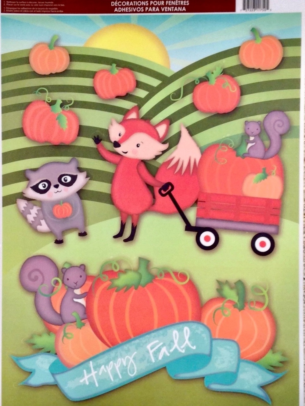 Static Window Clings Happy Thanksgiving Autumn Raccoon Fox